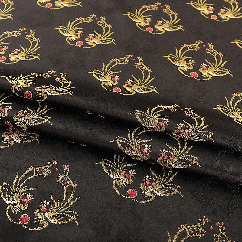 Phoenix Brocade Fabric: Japanese Nishijin Weaving with Gold Thread (59"W)