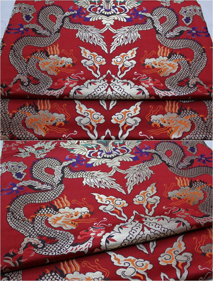 Red Chinese Dragon Brocade Fabric: Silk Rayon Blend, 29"W