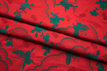 Butterfly Flower Chenille Jacquard Fabric: Red & Green Upholstery, Quilting (By The Meter)