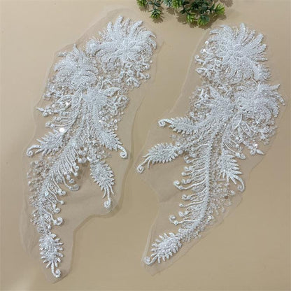 Embroidered Lace Trim: Light Ivory Bridal Wedding Veil Fabric, Sequins (By Yard)