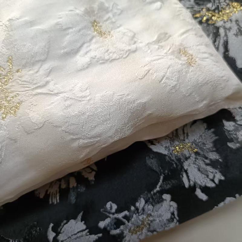 Gold Thread Floral Jacquard Brocade Fabric: 63" Wide