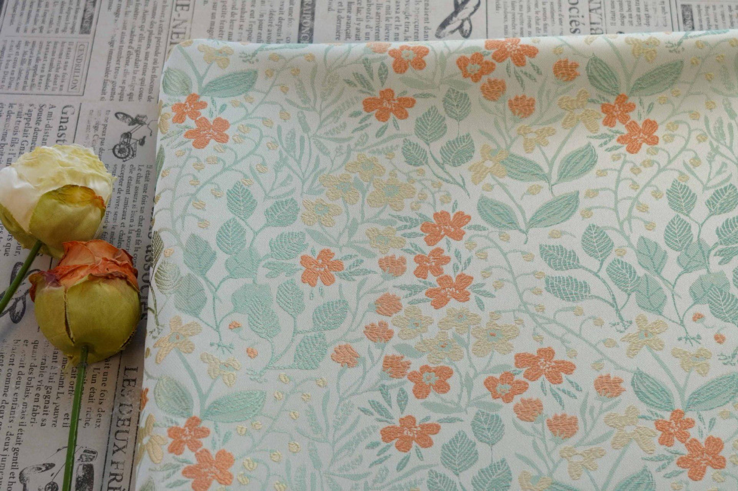 Tissu tissé à motifs floraux, coton japonais pour patchwork orange-jaune, 168 cm de large