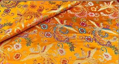 Tissu satin jacquard Phoenix Peony : brocart de soie bleu, 150 cm de large