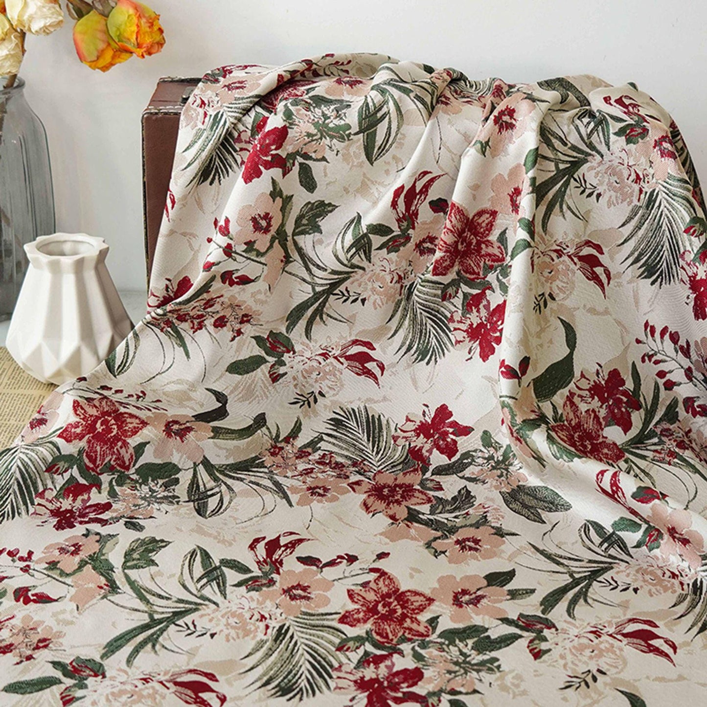Floral Jacquard Woven Fabric: Embossed Oil Painting Style, 58"W