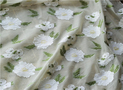 Embossed Flower Embroidery Fabric: 3D Silk Chiffon, 55"W, Costume & Decor