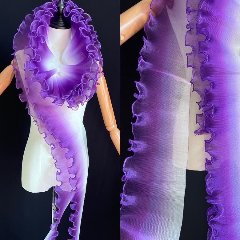 Pleated Ruffle Organza Fabric: 3D Folds, Stiff Texture, 12cm Wide