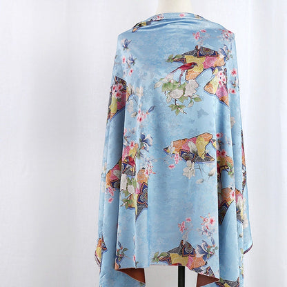 Damask Silk Fabric: Ancient Kite Pattern Print, 59" Wide