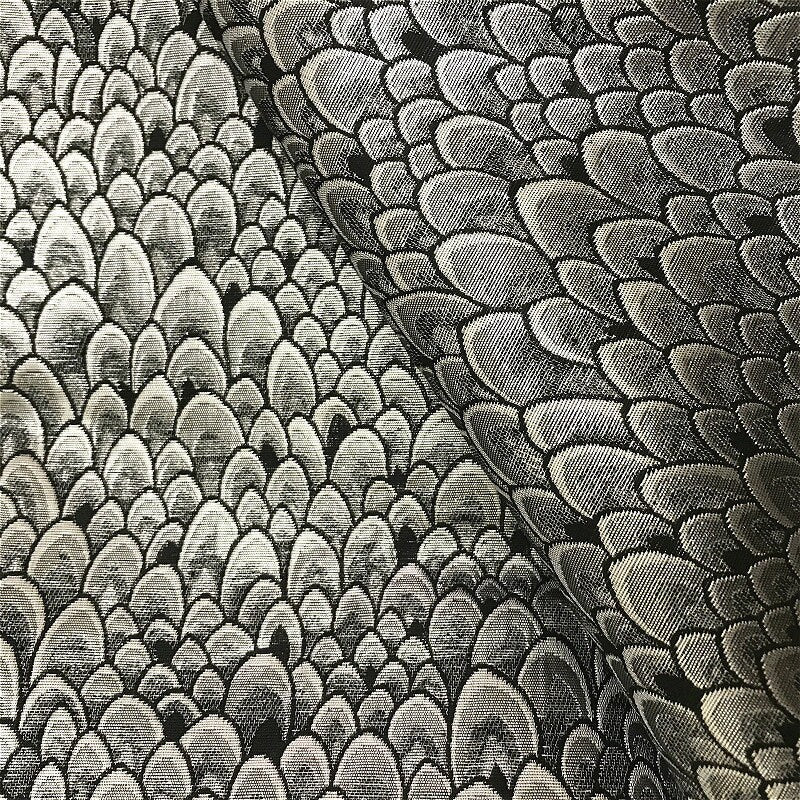 Metallic Damask Satin Fabric: 3D Fish Scale Jacquard, 57" Wide