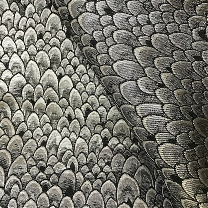 Metallic Damask Satin Fabric: 3D Fish Scale Jacquard, 57" Wide
