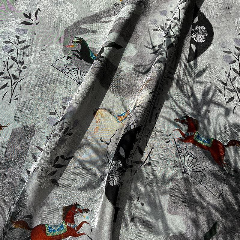 Galloping Horse Jacquard Xiangyun Silk ��� 100% Rayon Brocade Fabr"Wide