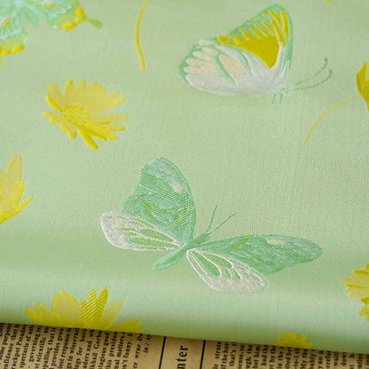Butterfly Nishijin Fabric: Grass Green Upholstery, Costume, & DIY - 59"W