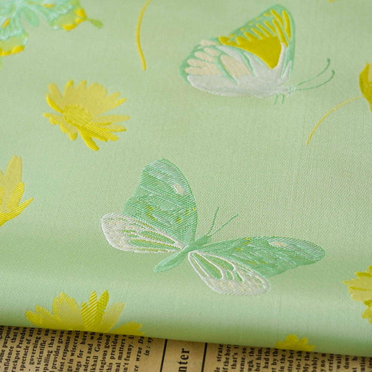 Butterfly Nishijin Fabric: Grass Green Upholstery, Costume, & DIY - 59"W