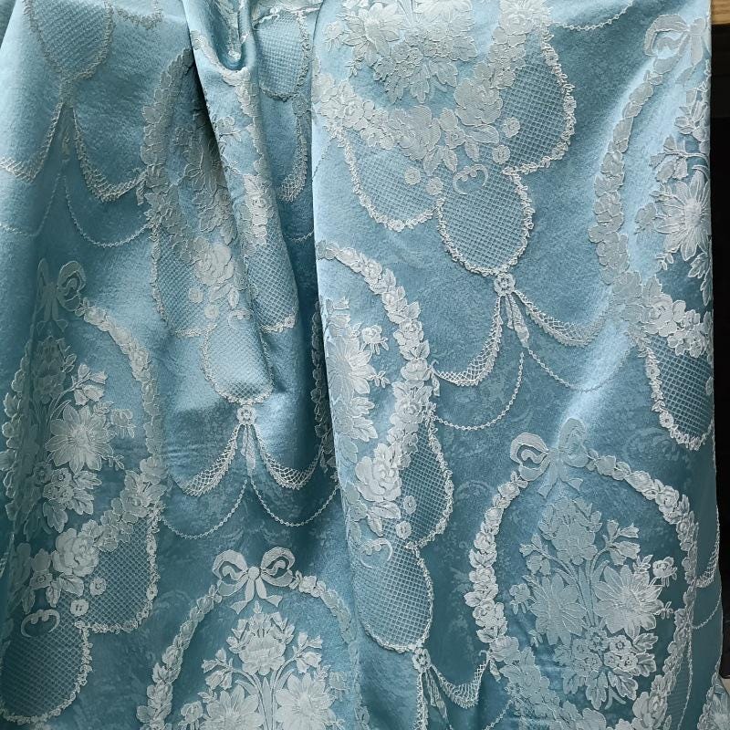 Blue Embossed Floral Jacquard Brocade Fabric | 55" Wide