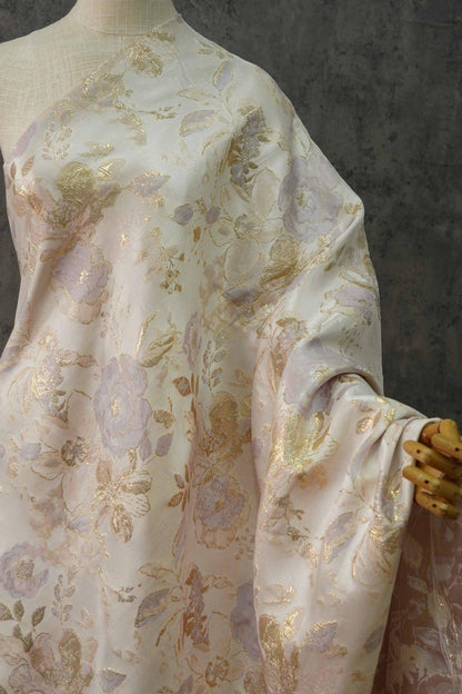 Gold Floral Jacquard Woven Fabric: Embossed Upholstery Sewing, 59" Wide