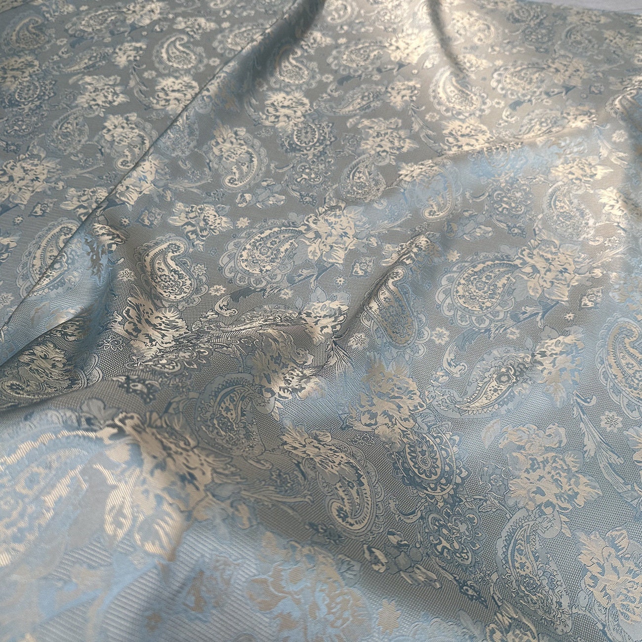 Cashew Flower Jacquard Fabric: Rayon Blend Satin, 59" Wide