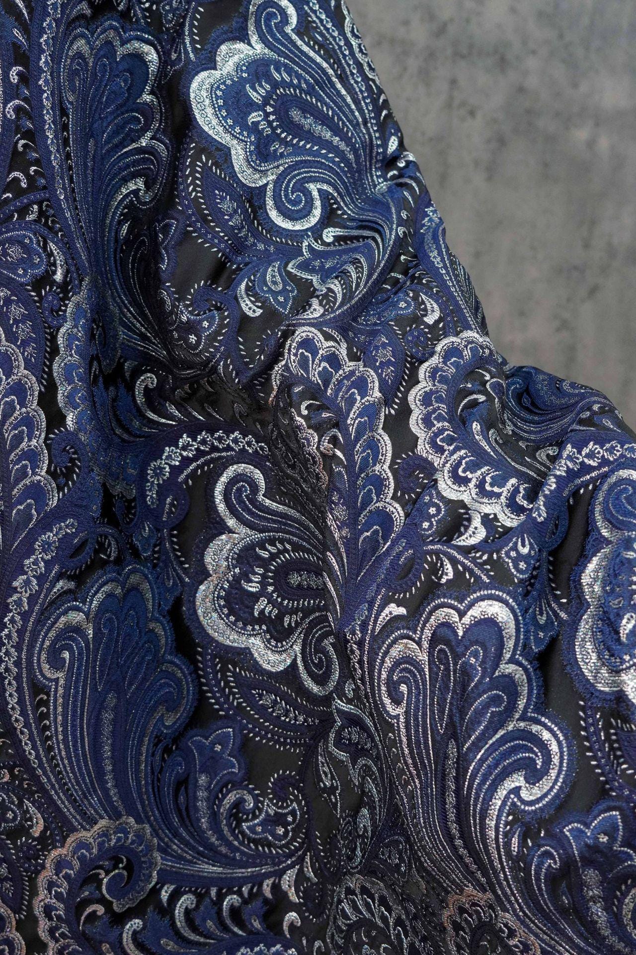 French Abstract Floral Jacquard Fabric: Gold Thread Embossed Woven - 63"W