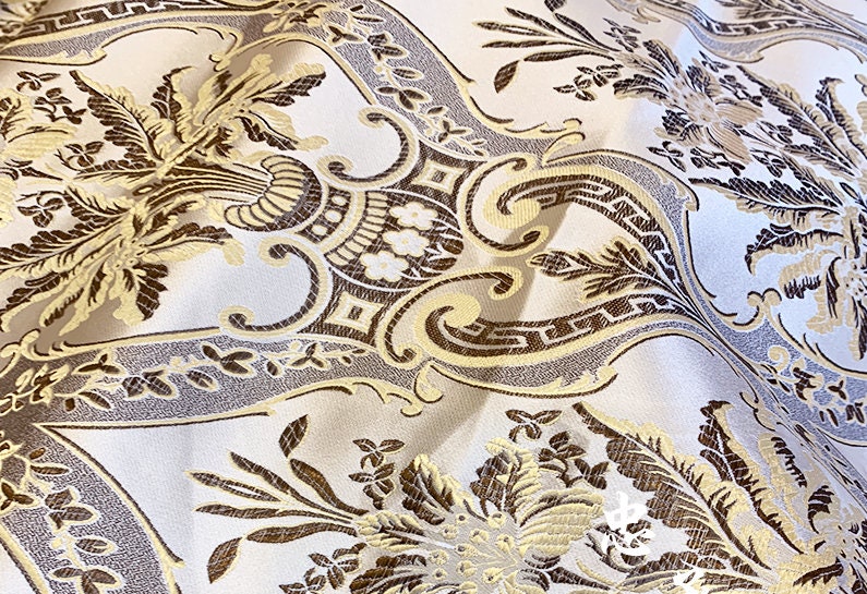 Pale Gold Brocade Jacquard Fabric: Retro Palace Style, 59"W, Polyester