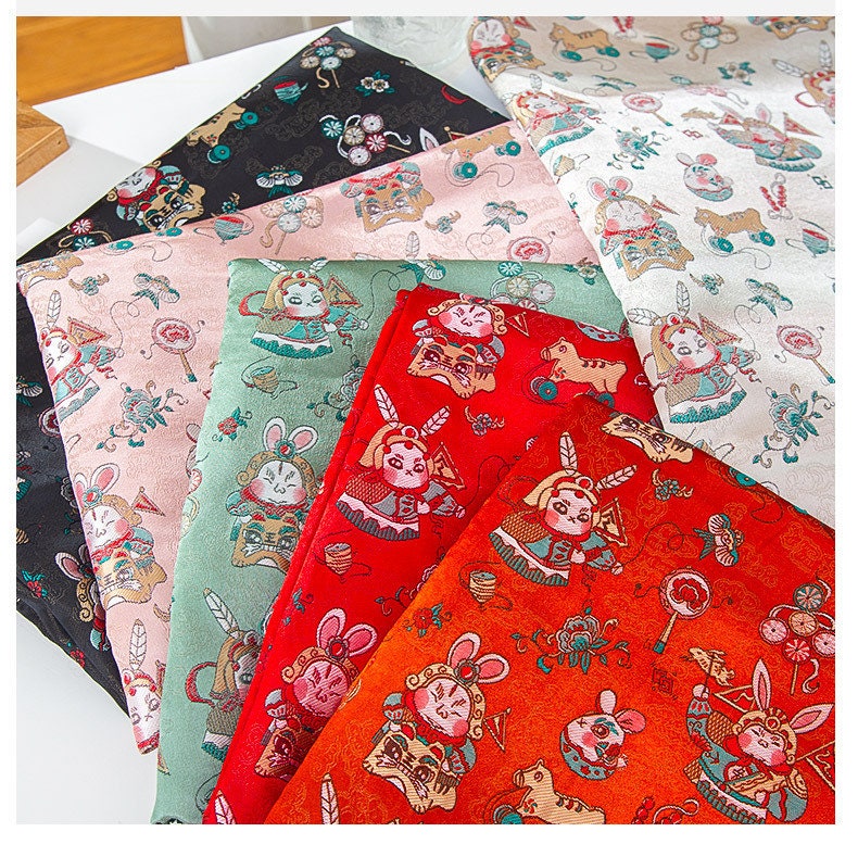 Tissu brocart de soie Lord Rabbit : Damas chinois traditionnel (59"L)