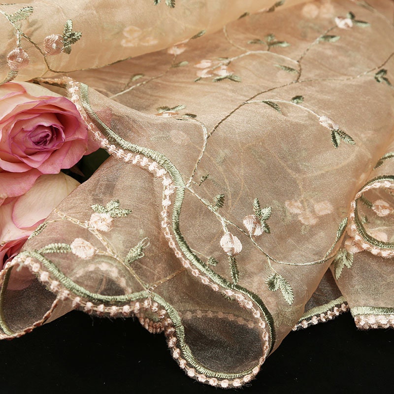 Embroidered Lace Fabric: 50"W Floral Bridal Wedding Polyester Lace By The Meter