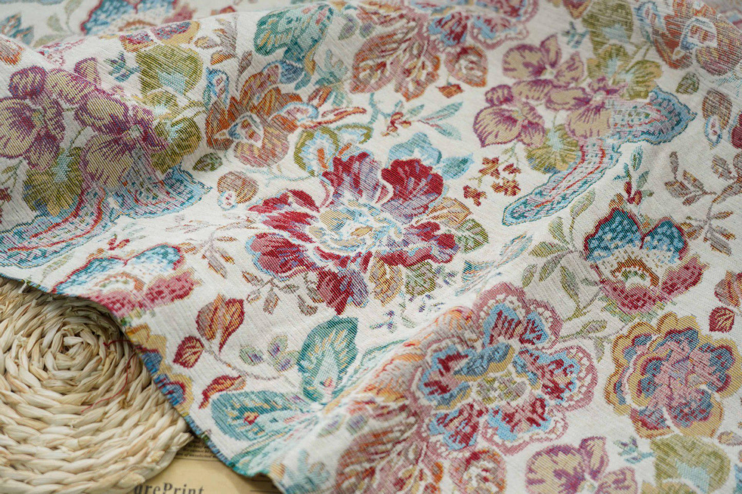 Floral Jacquard Fabric: Oil Painting Style, Upholstery Sewing Material - 59"W