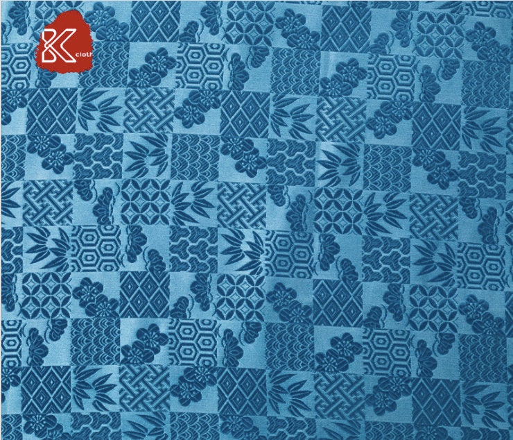 Nishijin Ori Jacquard Silk Brocade Fabric: Japanese Plaid, 59" Wide