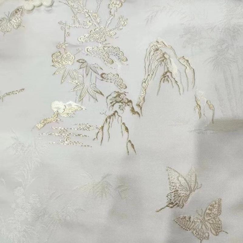 Black Butterfly Brocade Fabric: 55"W Cheongsam Qipao Sewing Material