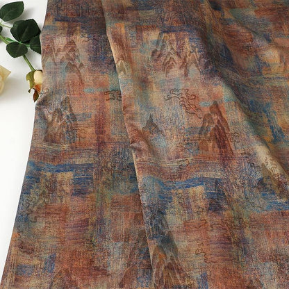 Floral Landscape Jacquard Fabric - Gold Trace Upholstery Fabric, 59"W