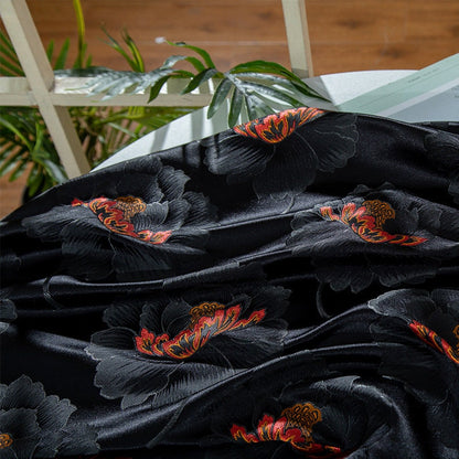 Black Peony Brocade Fabric: 29.5"W Luxurious Rayon Textiles