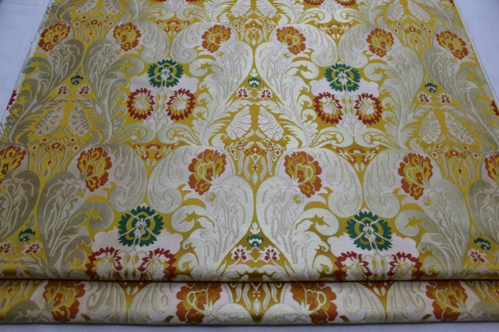 Chrysanthemum Brocade Fabric: Chinese Folk Tapestry Silk Rayon Blend, 29" Wide