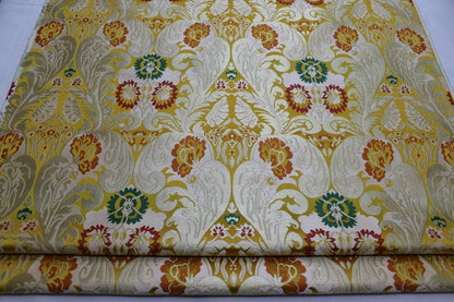 Chrysanthemum Brocade Fabric: Chinese Folk Tapestry Silk Rayon Blend, 29" Wide
