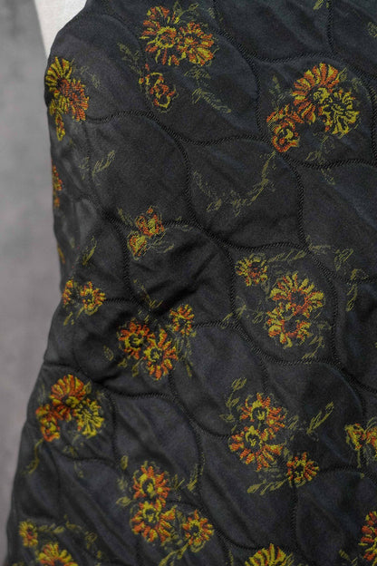 Embossed Floral Quilted Jacquard Fabric: Polyester Blend Upholstery
