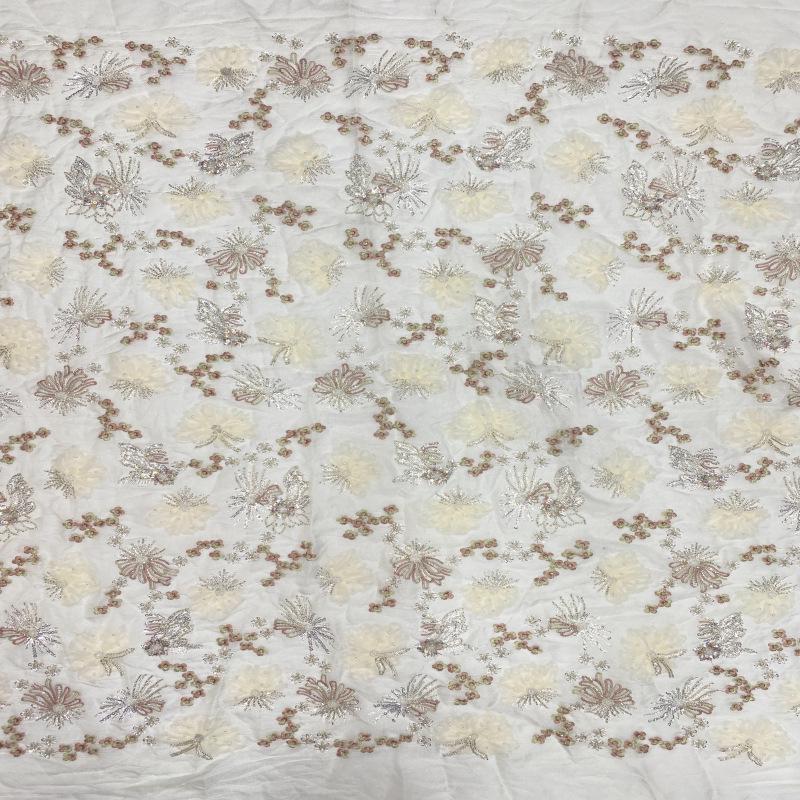 Embroidered Sequin Chiffon Fabric - Colorful Floral Design (45"W)