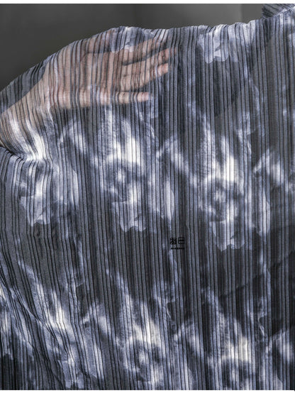 Black and White Tie-Dye Pleated Chiffon Fabric: 59"W Designer Dress Fabric