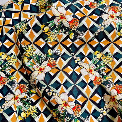 Floral Cotton Fabric: 60s Style Print, 59" Wide, Sewing & Upholstery