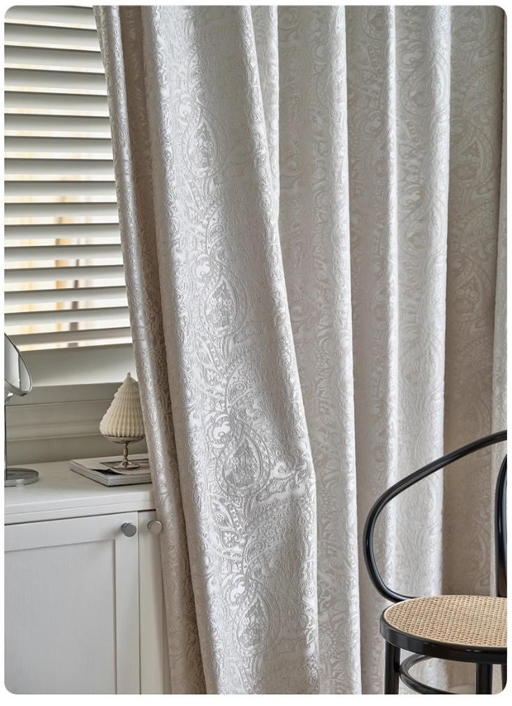 French Vintage Paisley Jacquard Curtain Fabric ��� Luxury Embossed Cream Drapery, 114��� Extra-Tall Height, Sold by the Meter, Co