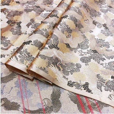 Crane Brocade Fabric: Colorful Silk Rayon Blend, 29.5" Wide