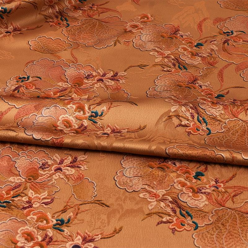 Ancient Painting Tea Silk Satin Fabric: 59"W Upholstery, Costume, Drapery