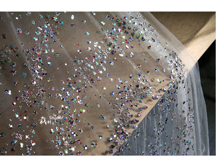 Galaxy Organza Fabric: Bling Sequins, Rhinestones - 63"W