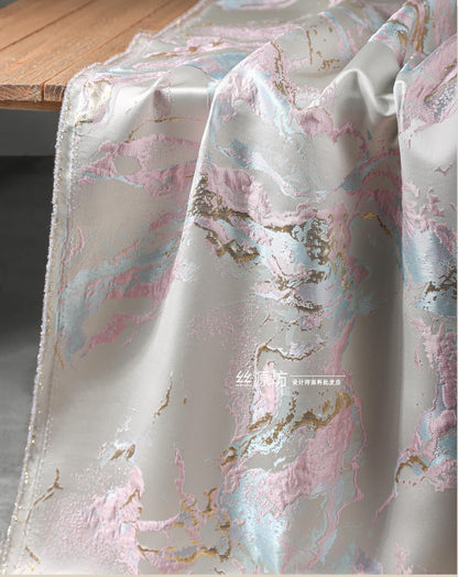 Gold Thread Jacquard Fabric: 3D Oil Painting Texture, 57" Wide