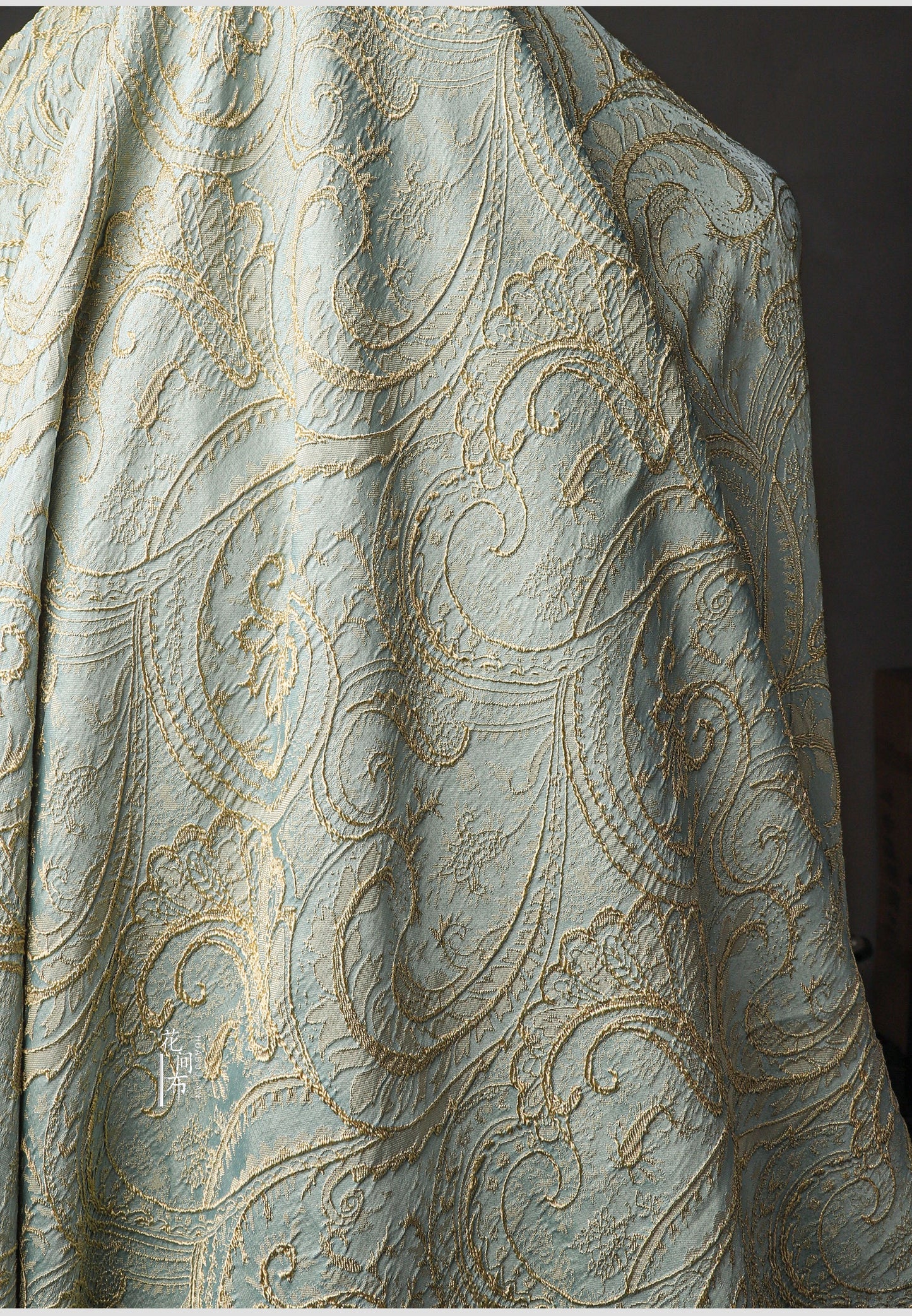 Gold Jacquard Fabric: 56" Wide Cotton Linen Blend, By The Meter