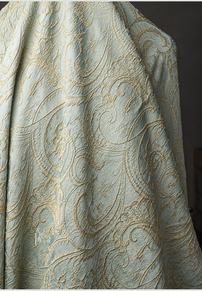 Gold Jacquard Fabric: 56" Wide Cotton Linen Blend, By The Meter