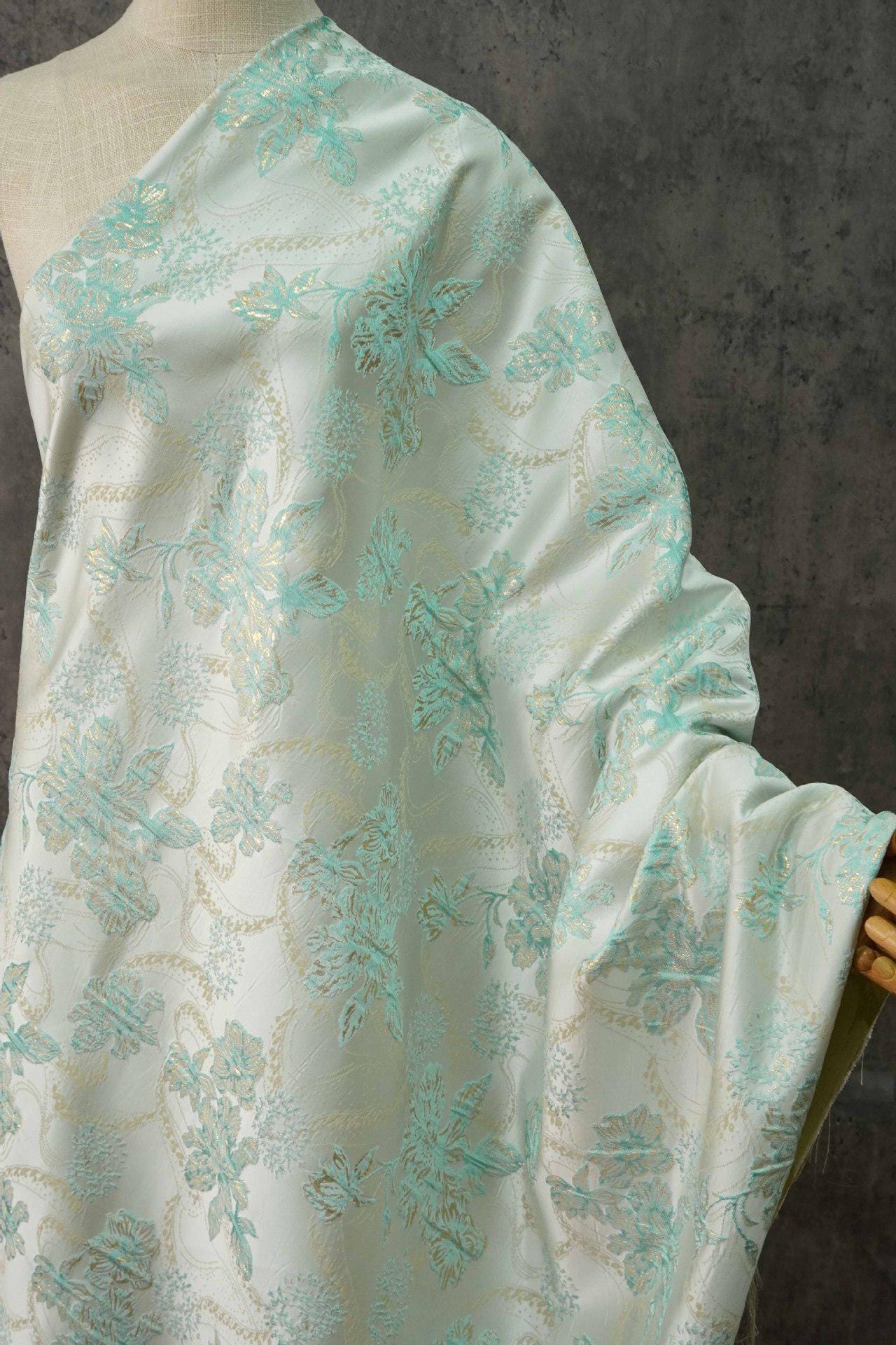 Metallic Brocade Fabric: 58"W Damask Jacquard with Gold Thread