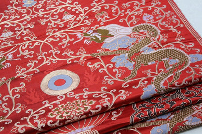 Red Dragon Brocade Fabric: Chinese Cheongsam, Tibetan Robe (Silk/Rayon)