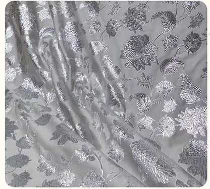 Tissu jacquard argenté à motif floral ��� Broca à grandes fleurs en relief 3D"Large