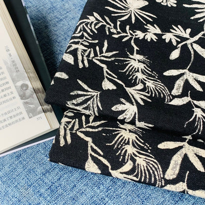 Black & White Lurex Jacquard Fabric: 3D Embossed Plant Pattern, 58" Wide