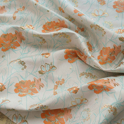 Tissu jacquard floral à fil doré : texture 3D, largeur 140 cm