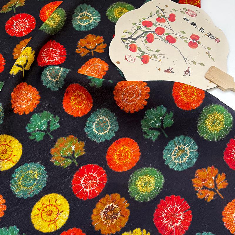 Tissu pour patchwork, tissu en coton à motif d'arbres fleuris ��� Style asiatique coloré Pri" Large