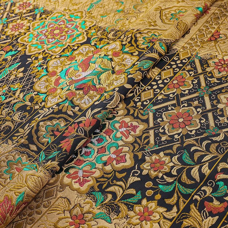 Luxury Brocade Jacquard Satin Fabric: Gold Woven Chinese Yun Brocade