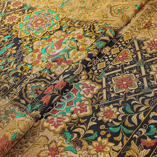 Luxury Brocade Jacquard Satin Fabric: Gold Woven Chinese Yun Brocade