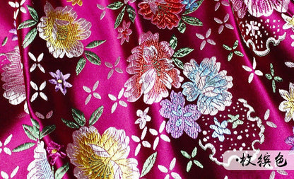 Tissu brocart à motif de pivoines : style chinois, largeur 75 cm
